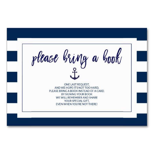 Neem een boek mee Navy Blue Nautical Baby shower K Kaart (Voorkant)