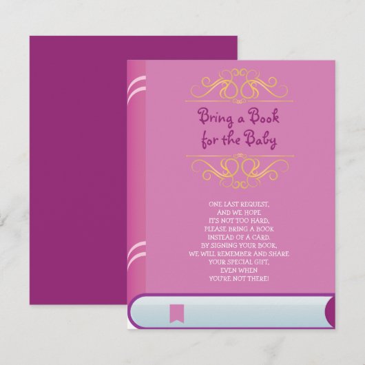 NEEM EEN BOEK MEE Roze Paarse Hoesjes Baby showers Kaart (Voorkant / Achterkant)