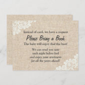 Neem een boek mee Rustic Lace Burlap Baby shower I Uitnodiging Briefkaart (Voorkant / Achterkant)