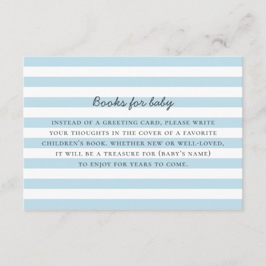 Neem een boek mee voor baby boy request. Blauwe st Informatiekaartje (Voorkant)