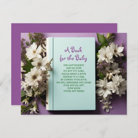 NEEM EEN BOEK Paarse Mint Groene Bloemen Baby show Kaart (Voorkant / Achterkant)