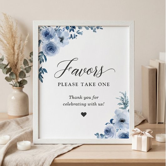 Neem een Boho Dusty Blue Floral. Poster