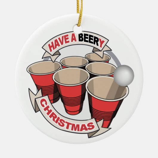 Neem een bruisend kerstbeer pong met gedicht. keramisch ornament (Voorkant)