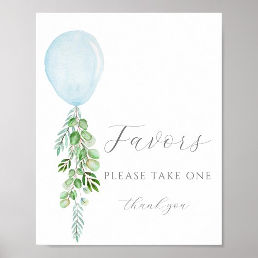 Neem één Favors Sign Blue-ballonballon Baby shower Poster (Voorkant)