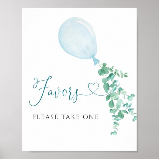 Neem één Favors Sign Blue-ballonballon Baby shower Poster (Voorkant)