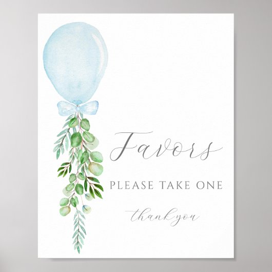 Neem één Favors Sign Blue-ballonballon Baby shower Poster (Voorkant)