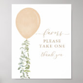 Neem één Favors Sign Gold Balloon-Baby shower Poster (Voorkant)