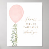 Neem één Favors Sign Pink Ballon Baby shower Poster (Voorkant)