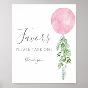 Neem één Favors Sign Pink Ballon Baby shower Poster