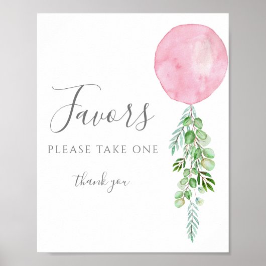 Neem één Favors Sign Pink Ballon Baby shower Poster (Voorkant)