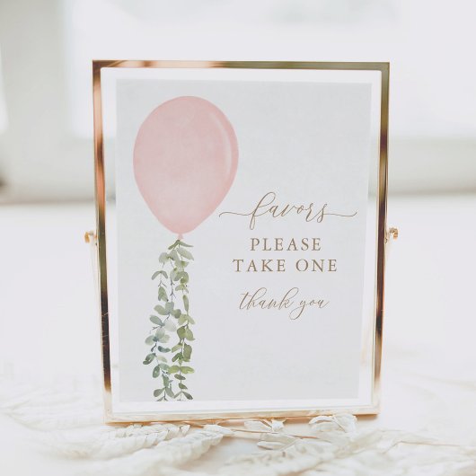 Neem één Favors Sign Pink Ballon Baby shower Poster