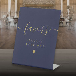 Neem een gunst Navyblauw Goud Modern Schrift Reclamebord Met Voetstuk