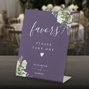 Neem een gunst purper bloem groenbladeren reclamebord met voetstuk
