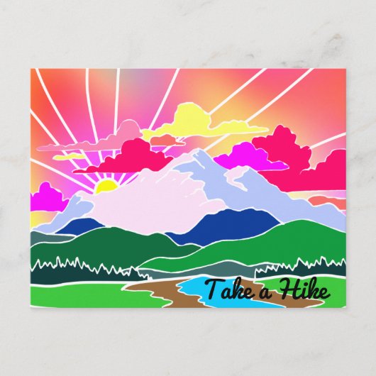 Neem een heek - Colorful Sunset, Mountains en Rive Briefkaart (Voorkant)