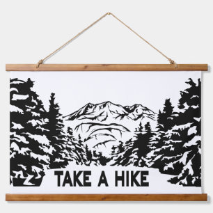 Neem een Hike quote monochrome berglandschap Hangend Wandkleed