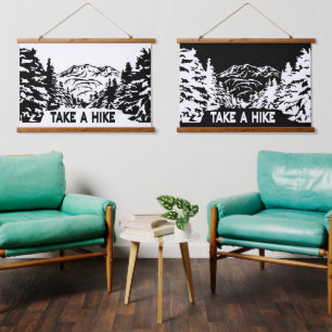 Neem een Hike quote monochrome berglandschap Hangend Wandkleed