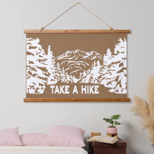 Neem een Hike quote monochrome berglandschap Hangend Wandkleed (Slaapkamer)