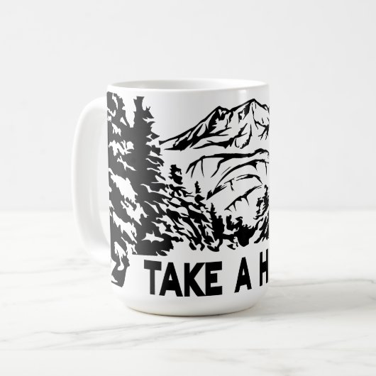 Neem een Hike quote monochrome berglandschap Koffiemok (Voorkant links)