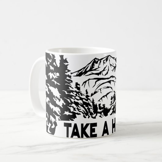 Neem een Hike quote monochrome berglandschap Koffiemok (Voorkant links)