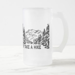 Neem een Hike quote monochrome berglandschap Matglas Bierpul