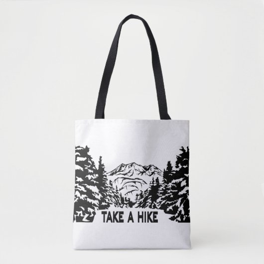 Neem een Hike quote monochrome berglandschap Tote Bag (Voorkant)