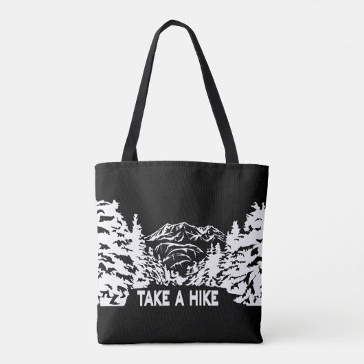 Neem een Hike quote monochrome berglandschap Tote Bag (Achterkant)