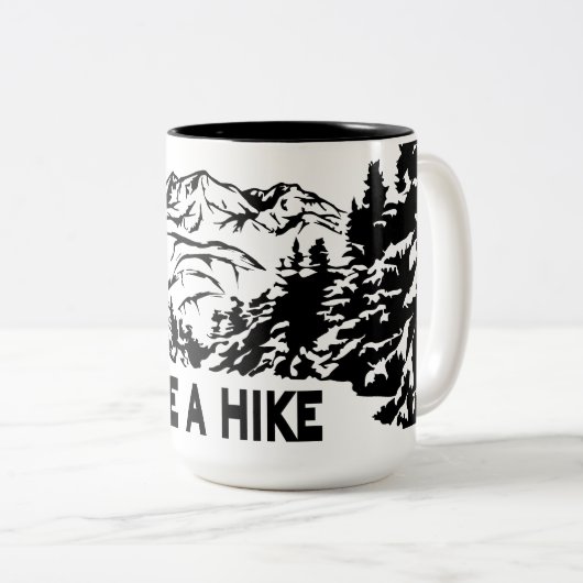 Neem een Hike quote monochrome berglandschap Tweekleurige Koffiemok (Voorkant rechts)