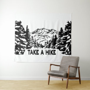 Neem een Hike quote monochrome berglandschap Wandkleed