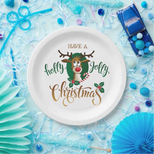 Neem een Holly Jolly Christmas rendier | FEESTDAGE Papieren Bordje (Feest)