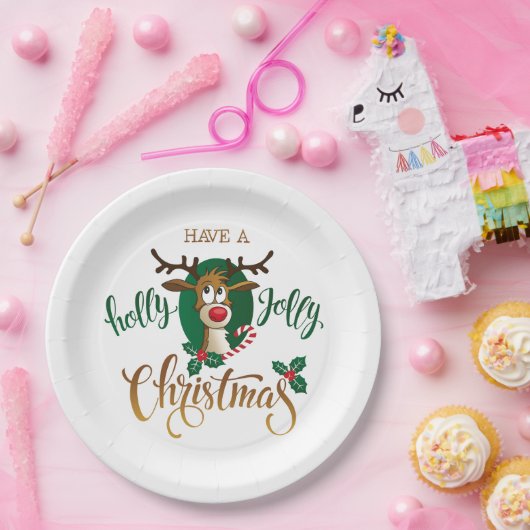 Neem een Holly Jolly Christmas rendier | FEESTDAGE Papieren Bordje (Feest)
