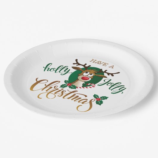 Neem een Holly Jolly Christmas rendier | FEESTDAGE Papieren Bordje (Gekanteld)