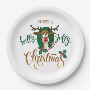 Neem een Holly Jolly Christmas rendier   FEESTDAGE Papieren Bordje