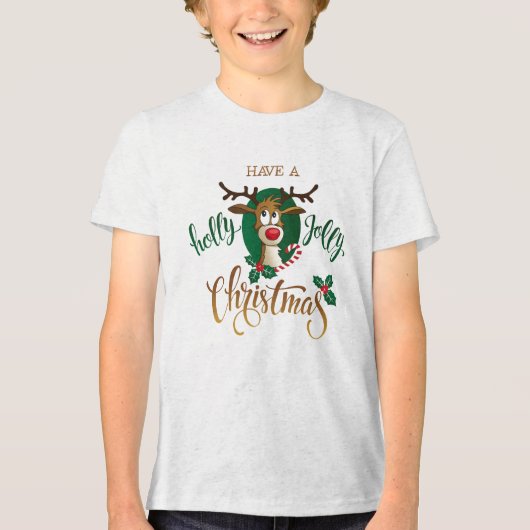 Neem een Holly Jolly Christmas rendier | FEESTDAGE Tri-Blend Shirt (Voorkant)