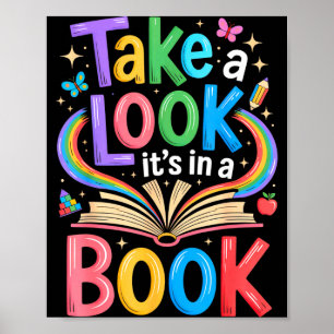 Neem een kijkje in een boek regenboog kunst boekwo poster
