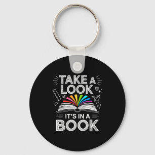 Neem een kijkje in een boek schoolbord team boeken sleutelhanger