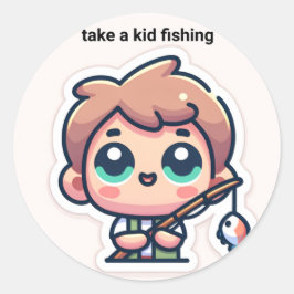neem een kind mee vissen ronde sticker