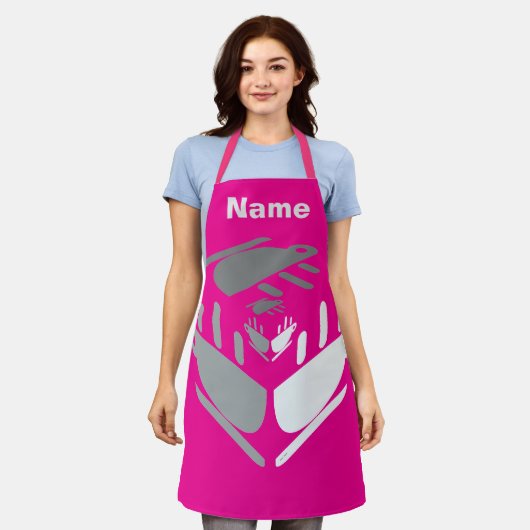 Neem een kopje Java Personalize Hot Pink Schort (Gedragen)