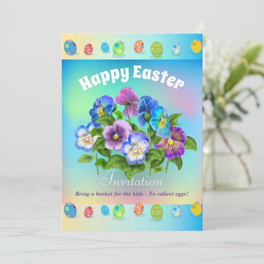 Neem een mandje voor de kinderen om paaseieren te  feestdagenkaart (Staand voorkant)