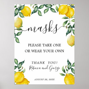 Neem een maskerteken met citroenen poster
