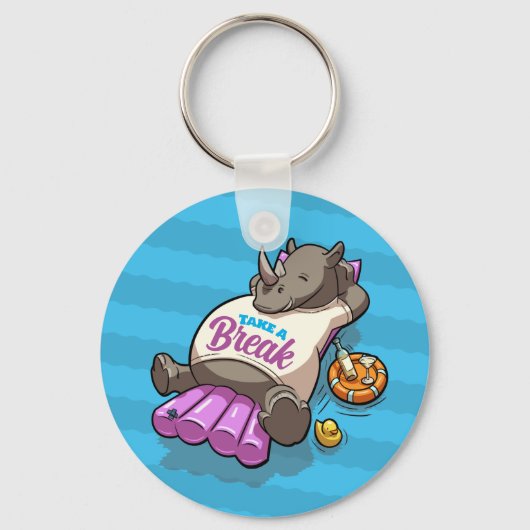 Neem een pauze Funny Relaxed Rhino Poolside Cartoo Sleutelhanger (Achterkant)