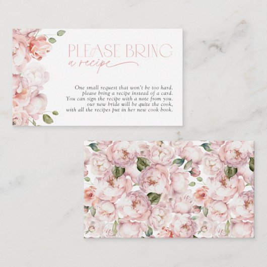 Neem een recept mee voor een blozen roze bloemendo informatiekaartje (Voorkant / Achterkant)