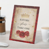 Neem één rode rozen gouden kroonkroon reclamebord met voetstuk (Insitu)