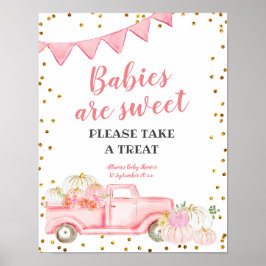 Neem een roze pompoenbord voor een trapeziumwagen. poster