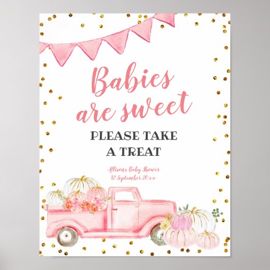 Neem een roze pompoenbord voor een trapeziumwagen. poster (Voorkant)