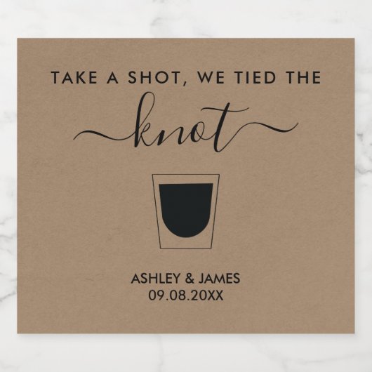 Neem een schot We gebonden de knoop bruiloft glas Likeurfles Etiket (Enkel label)