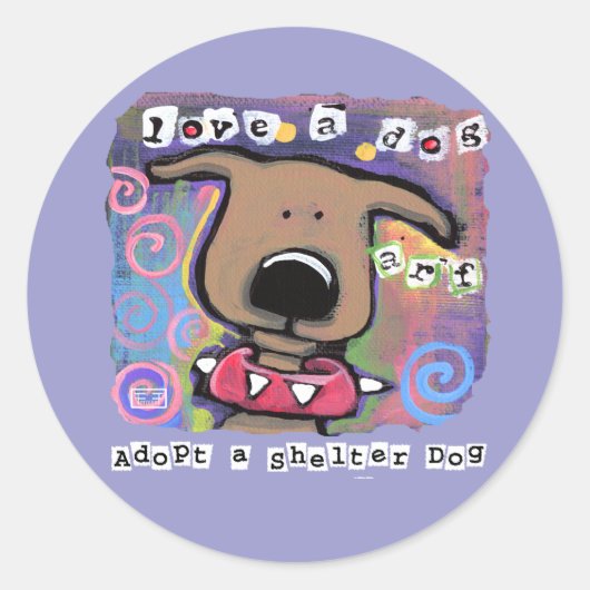 Neem een schuilhond aan, hou van een hond ronde sticker (Voorkant)