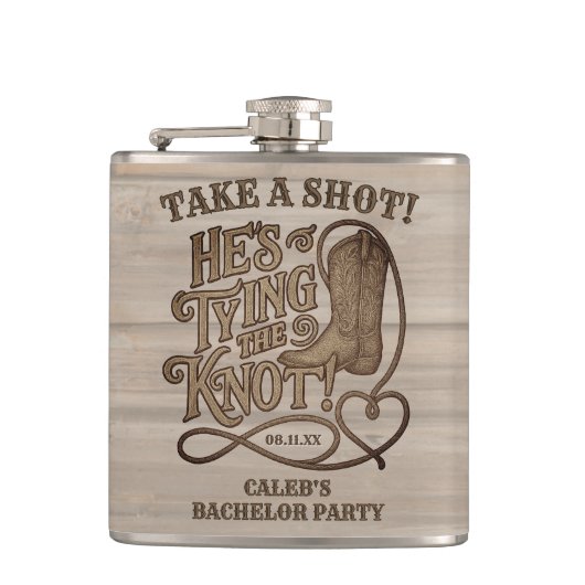 Neem een Shot Verloving Cowboy Bachelorfeest Heupfles (Voorkant)