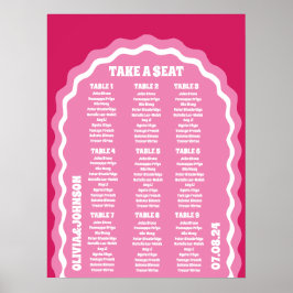 Neem een stoel roze magenta retro golvende boog st poster