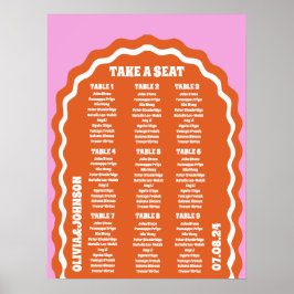 Neem een stoel Roze Sinaasappel Retro Wavy Arch St Poster