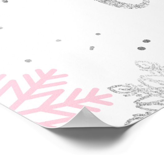Neem een traktatie roze zilver winter Baby shower Poster (Hoek)